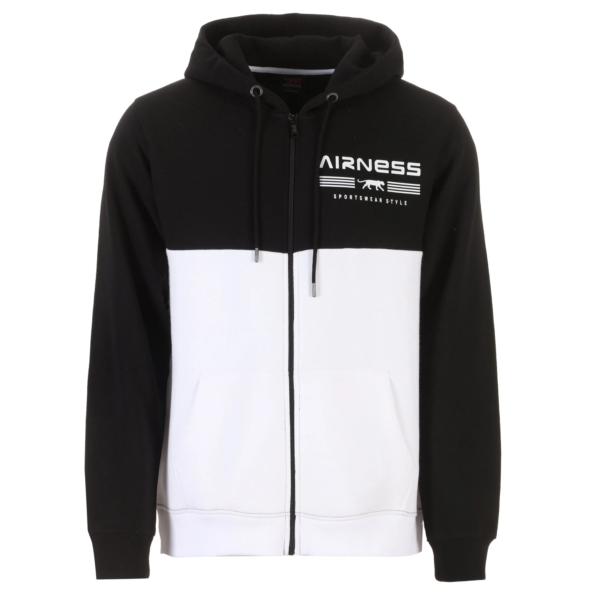Sweat bicolore zippé à capuche - Noir