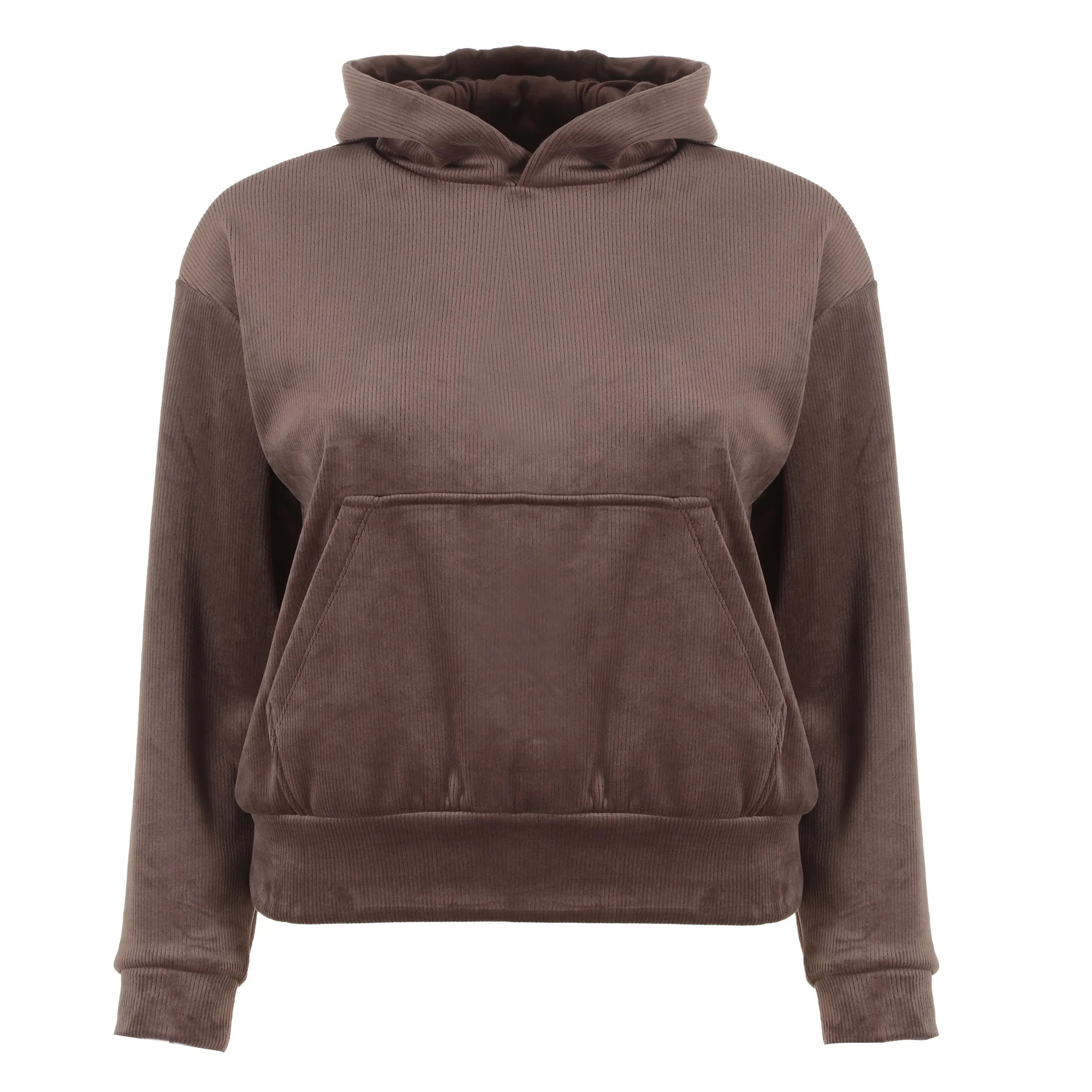 Sweat en velours à capuche  - Marron