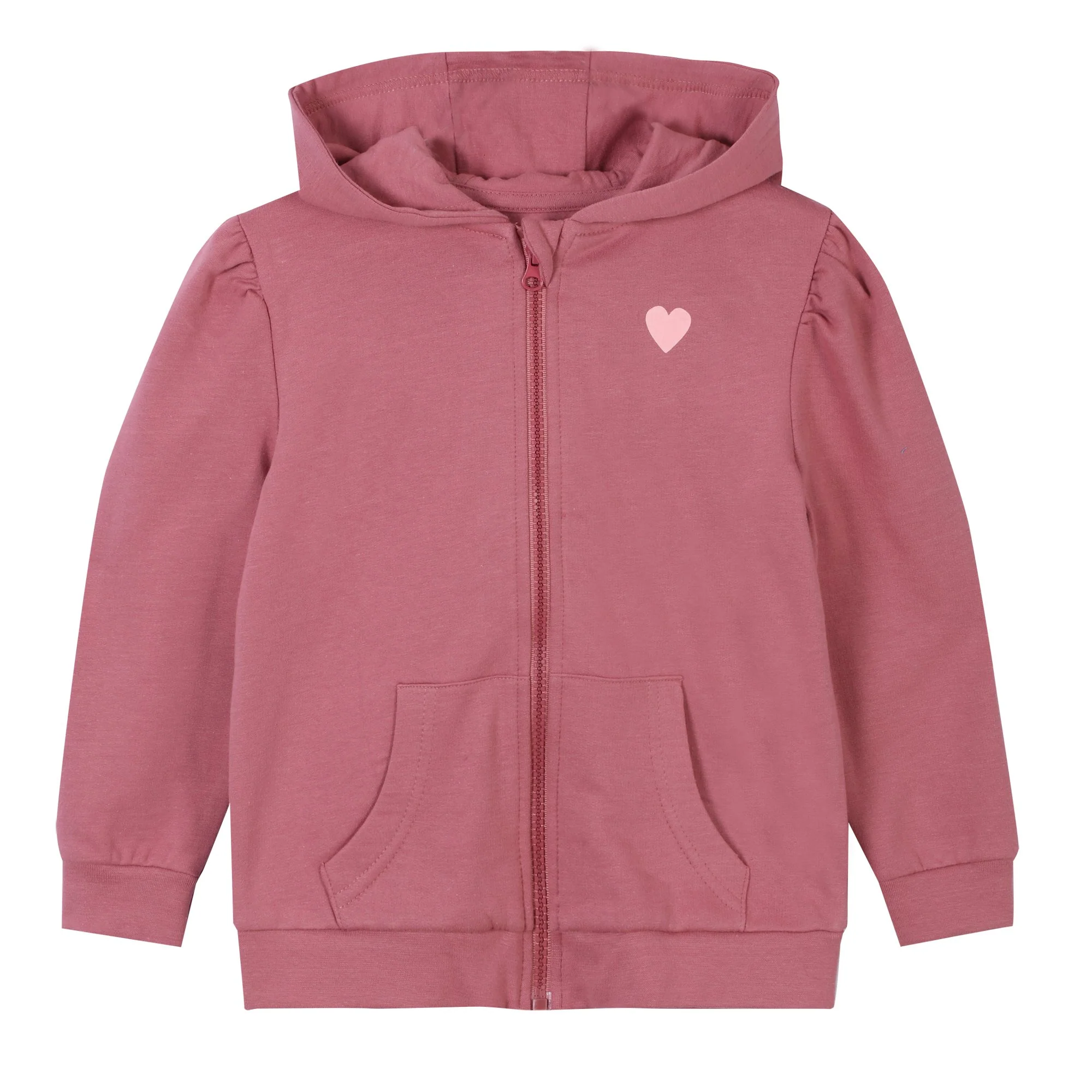 Sweat zippé à capuche brodé cœur 3/12 ans - Rose foncé