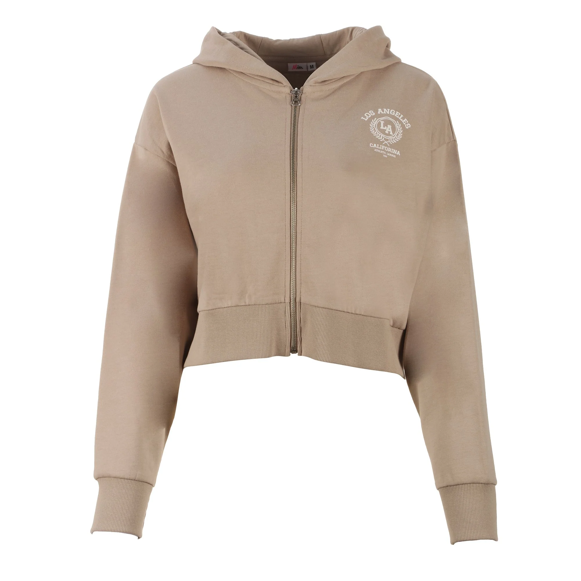 Sweat zippé à capuche crop - Beige