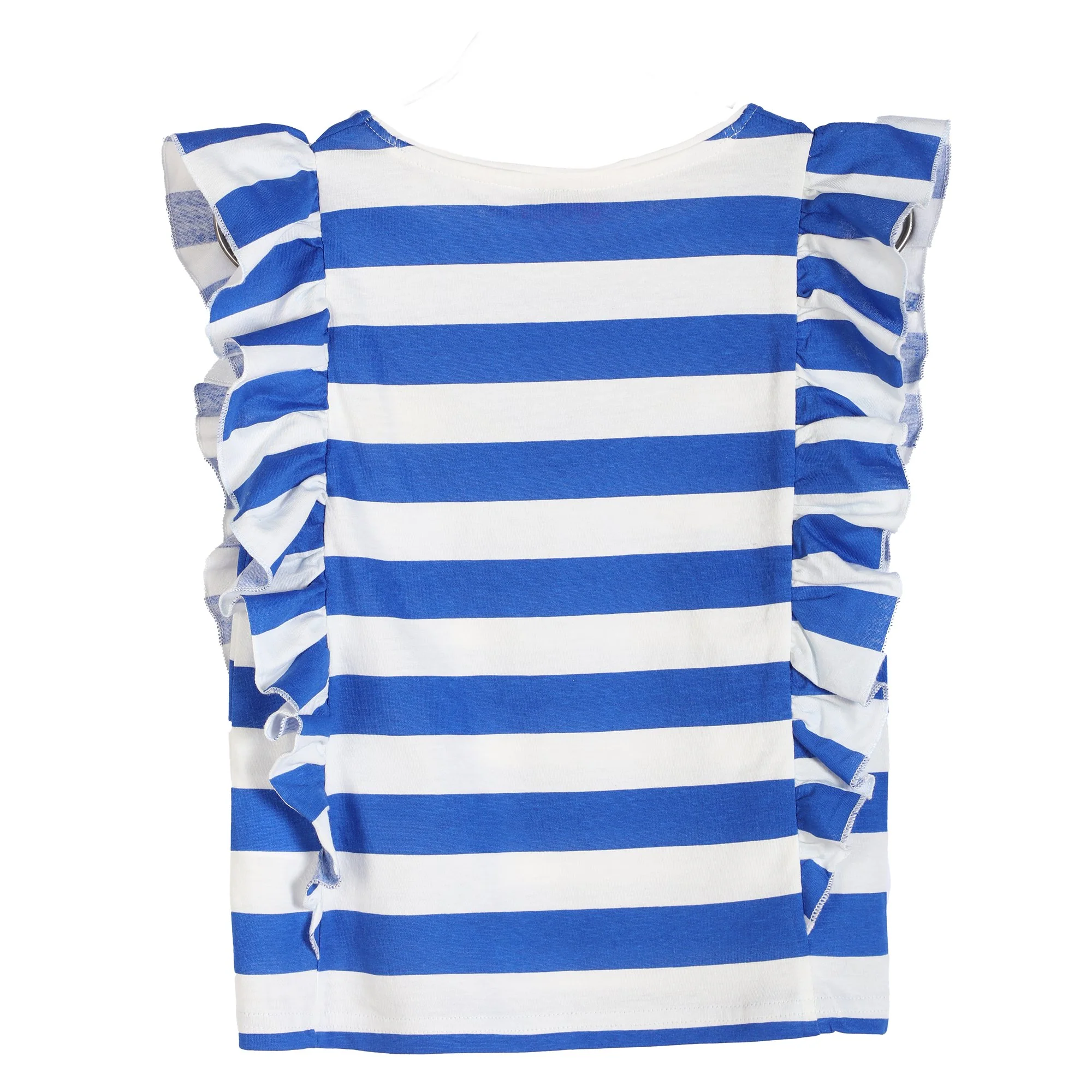 Tee-shirt manches courtes avec volants et rayures - Bleu - Image 2