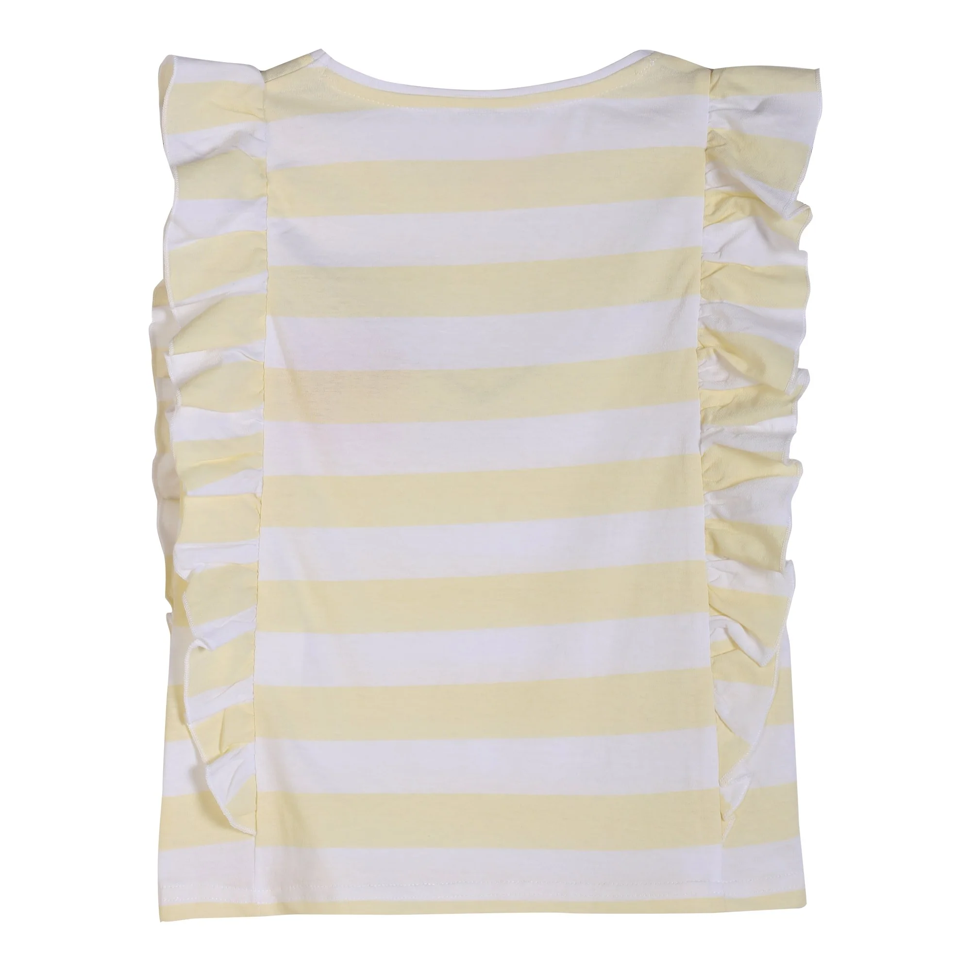 Tee-shirt manches courtes avec volants et rayures - Jaune - Image 2