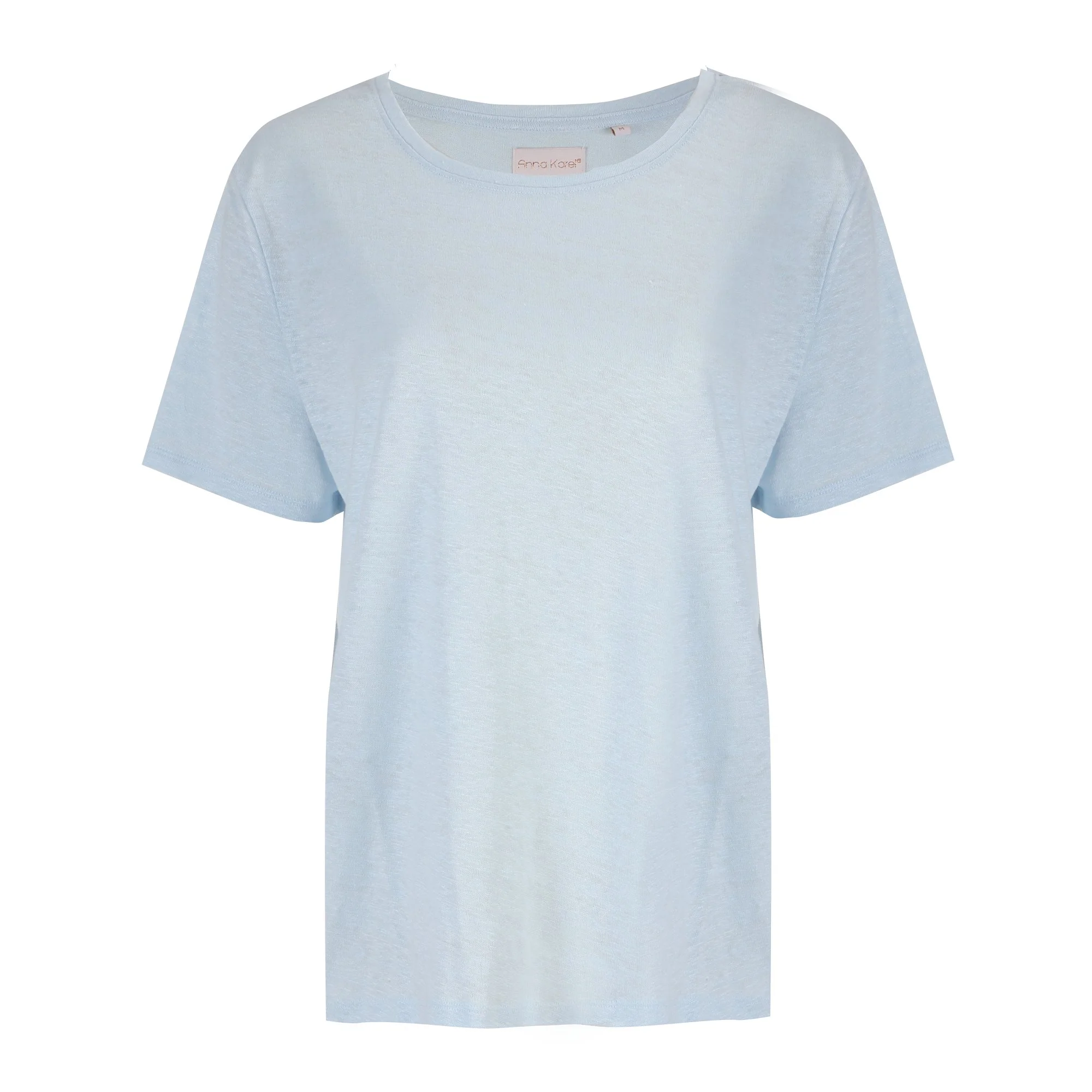Tee-shirt manches courtes col rond en lin - Bleu clair