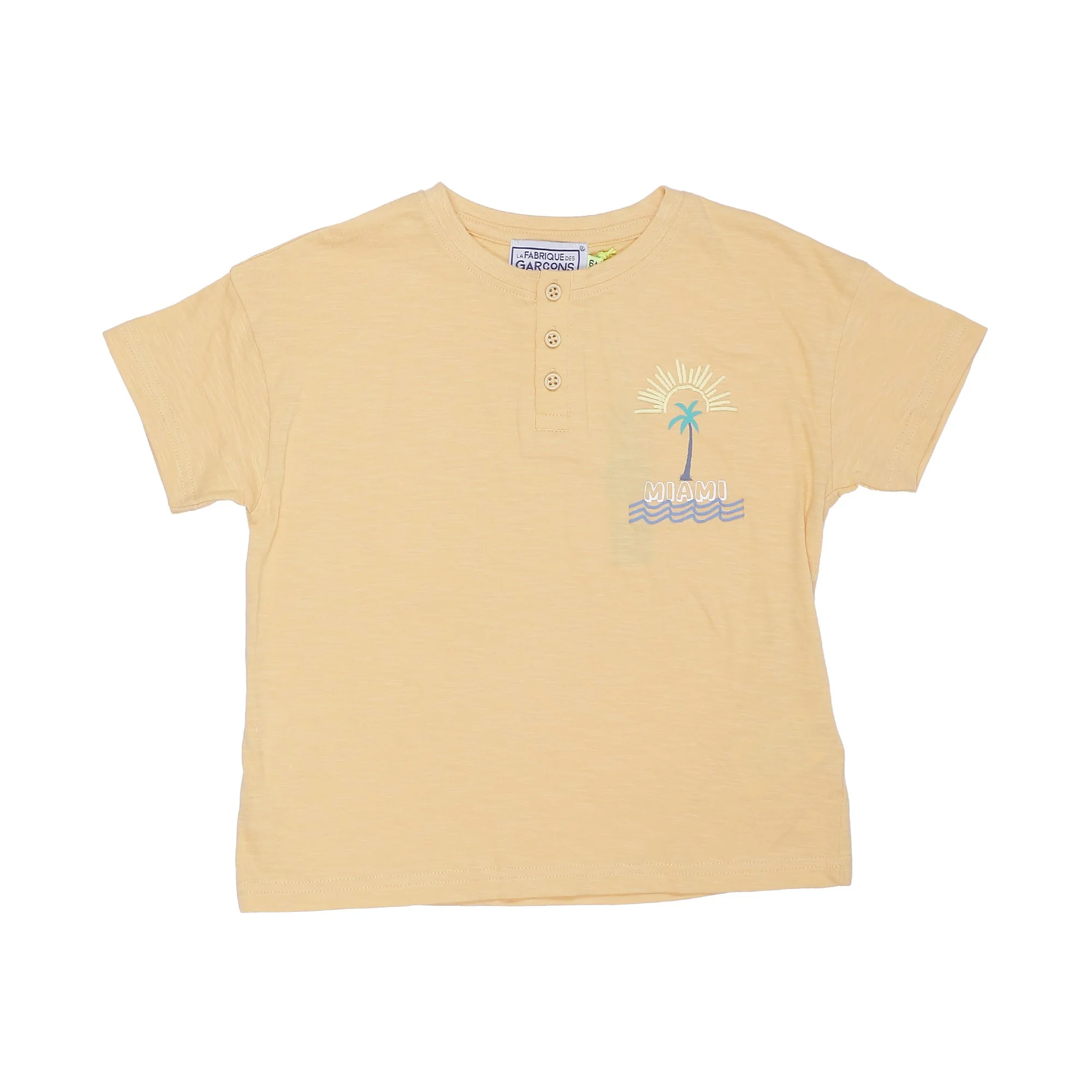 Tee-shirt manches courtes col tunisien 3/6 ans - Jaune