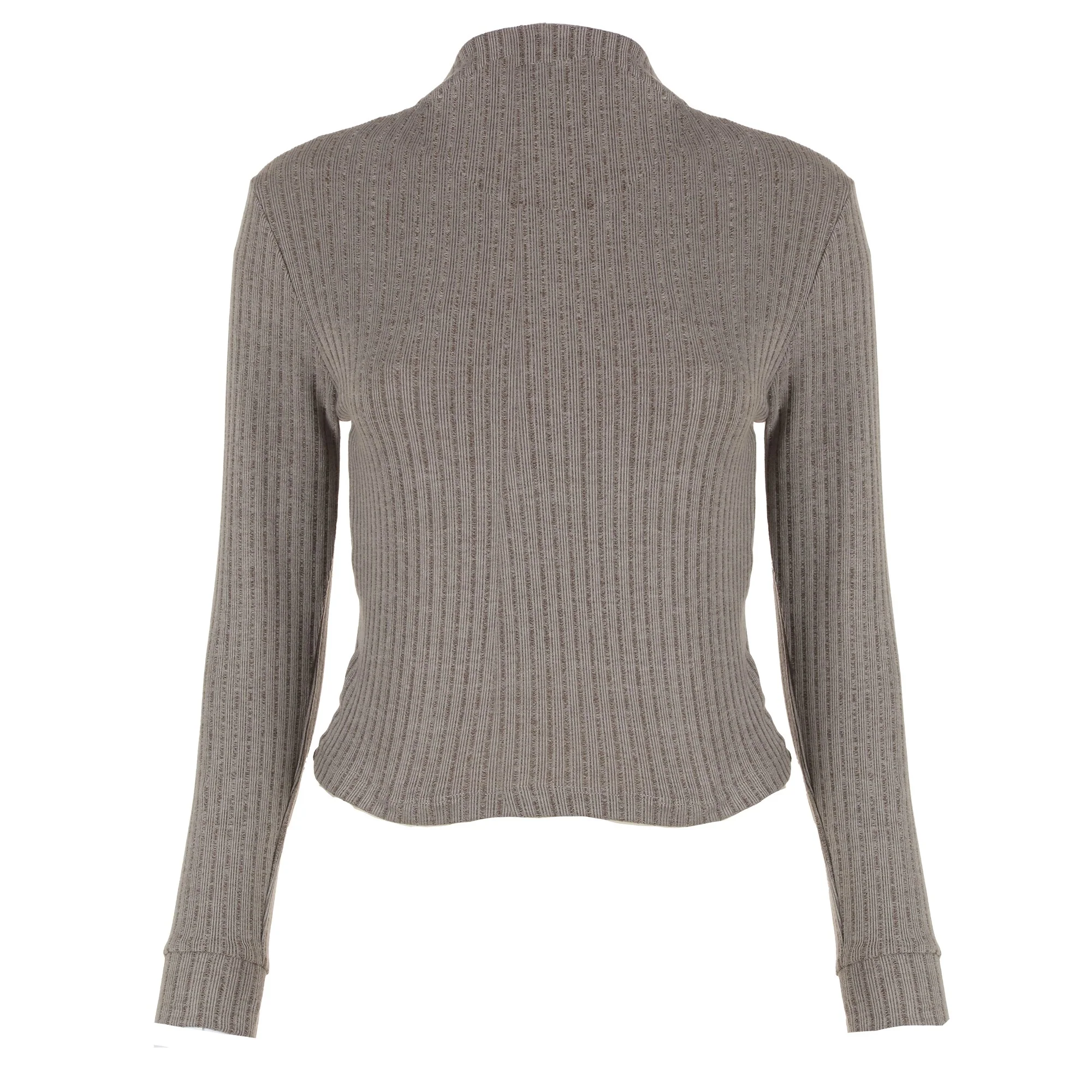 Tee-shirt manches longues crop col montant - Gris