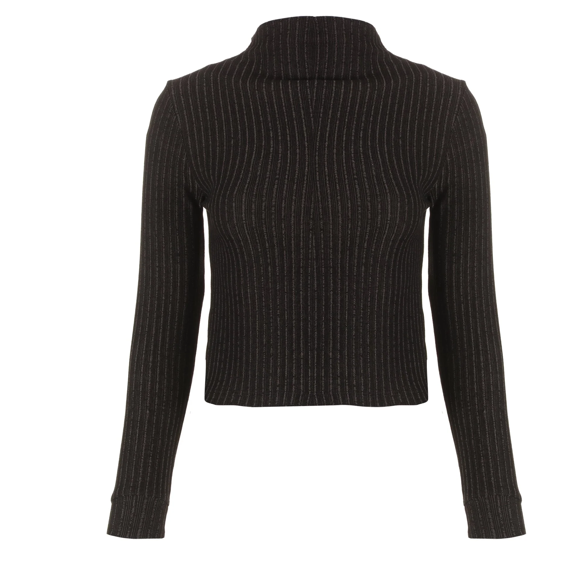 Tee-shirt manches longues crop col montant - Noir