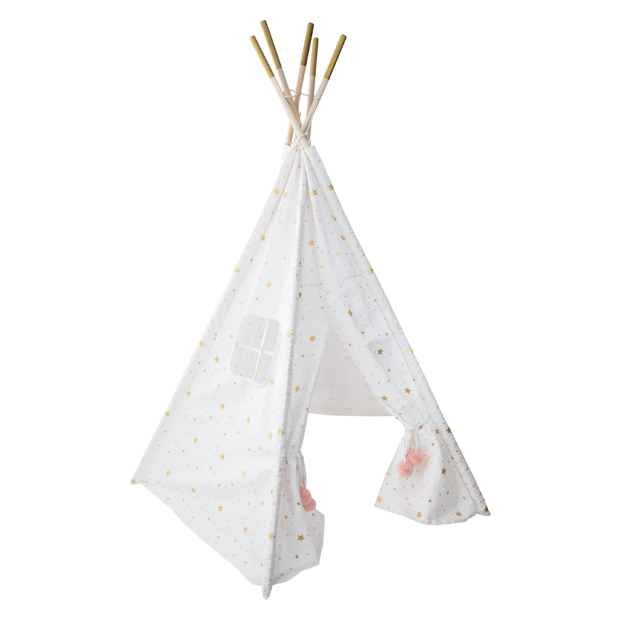 Tipi enfant toile blanche motif étoiles roses et dorées H 160 Cm