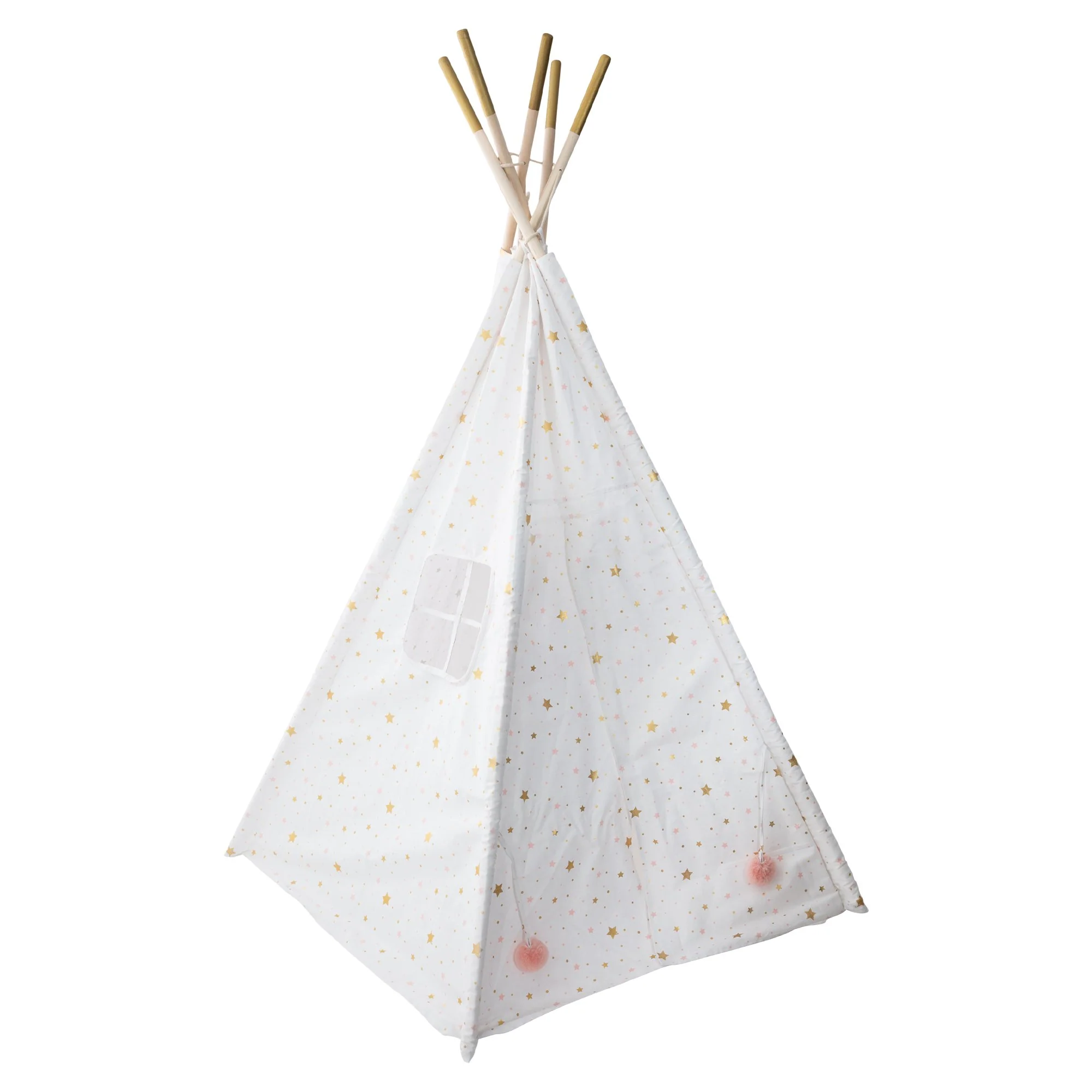 Tipi enfant toile blanche motif étoiles roses et dorées H 160 Cm - Image 2