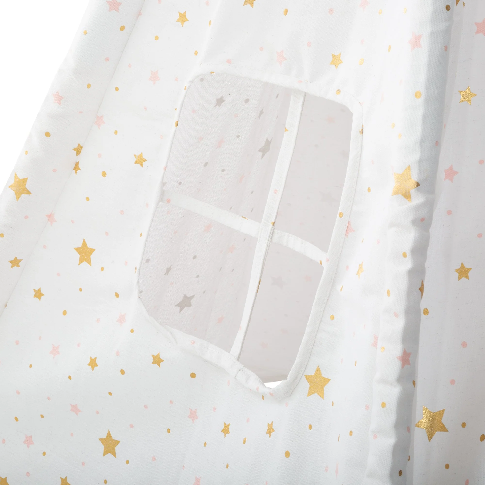 Tipi enfant toile blanche motif étoiles roses et dorées H 160 Cm - Image 3
